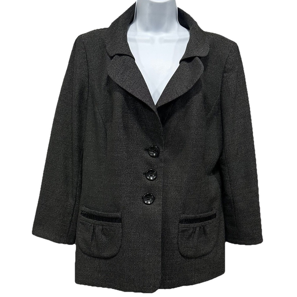 Classiques Entier Blazer Womens 14 Charcoal Lining Pockets Single Breast Buttons